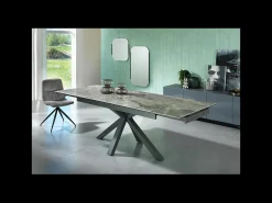 Mesa extensível de 160cm a 240cm moderno Tampo Cerâmico sobre Vidro Temperado Mármore Antracite