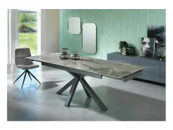 Mesa extensível de 160cm a 240cm moderno Tampo Cerâmico sobre Vidro Temperado Mármore Antracite