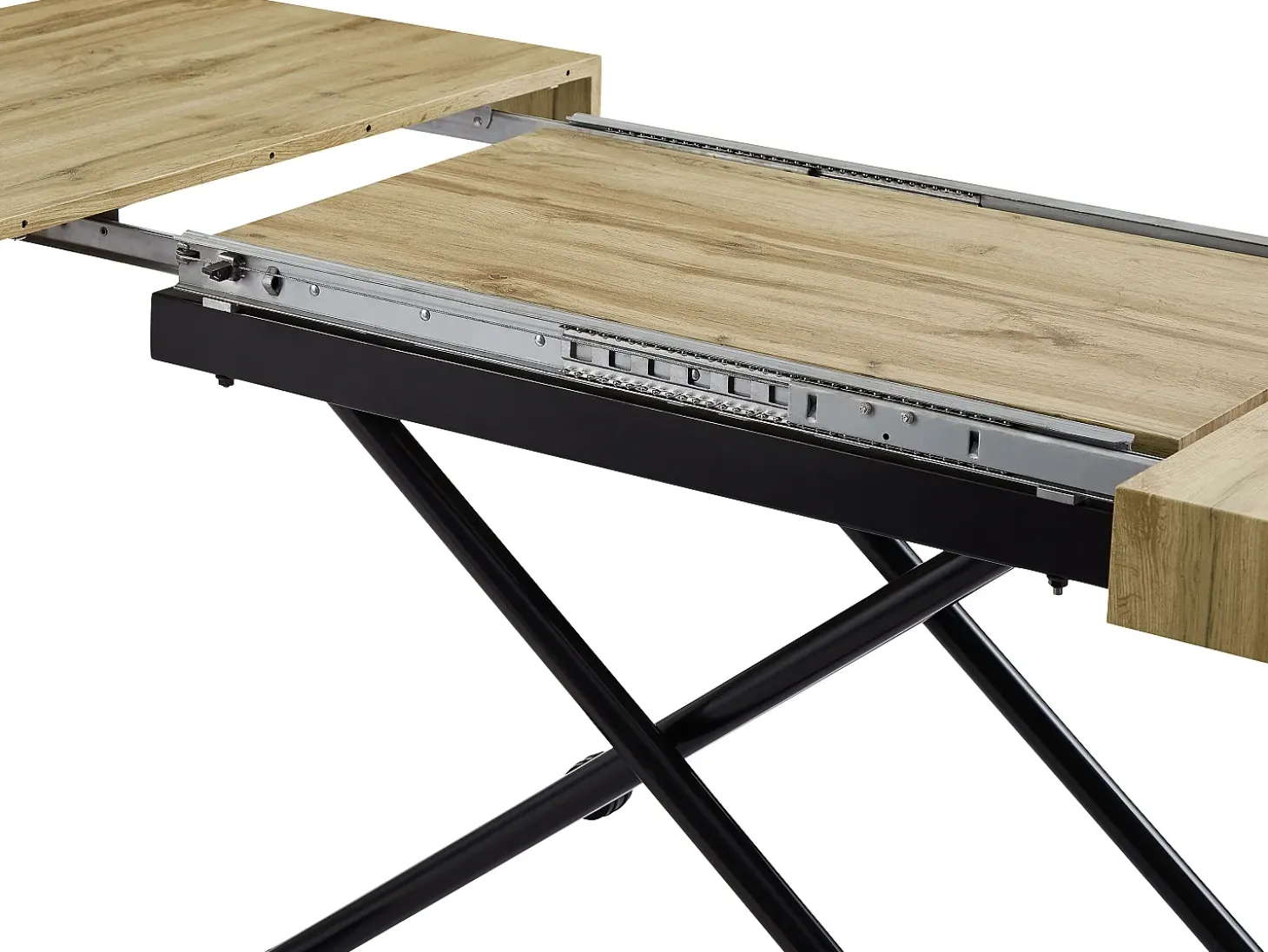 Mesa extensível e levadiça 2 em 1 MDF e aço natural e preto - MORIALA