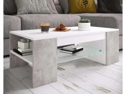 Mesa lateral & mesa de café Tunas Óptica branca/concreta A. 35 x L. 100 x P. 50 cm