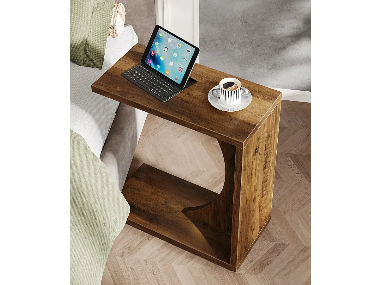 Mesa Lateral em Forma de C para Sofá, Mesa de Cabeceira Pequena para Sofá, Mesa de Cabeceira para Sala de Estar e Quarto
