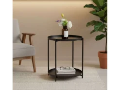 Mesa lateral em melamina/metal, cor natural, 42x52x42 cm