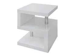 Mesa lateral iluminada LYLIA II em MDF laqueado branco com LEDs azuis.