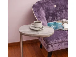 Mesa lateral oval em mármore cinza