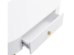 Mesa lateral para sala de estar com 2 gavetas, design curvo anticolisão, branca