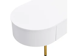 Mesa lateral para sala de estar com 2 gavetas, design curvo anticolisão, branca
