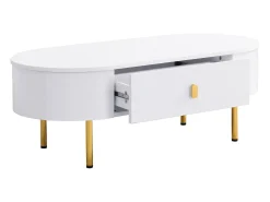 Mesa lateral para sala de estar com 2 gavetas, design curvo anticolisão, branca