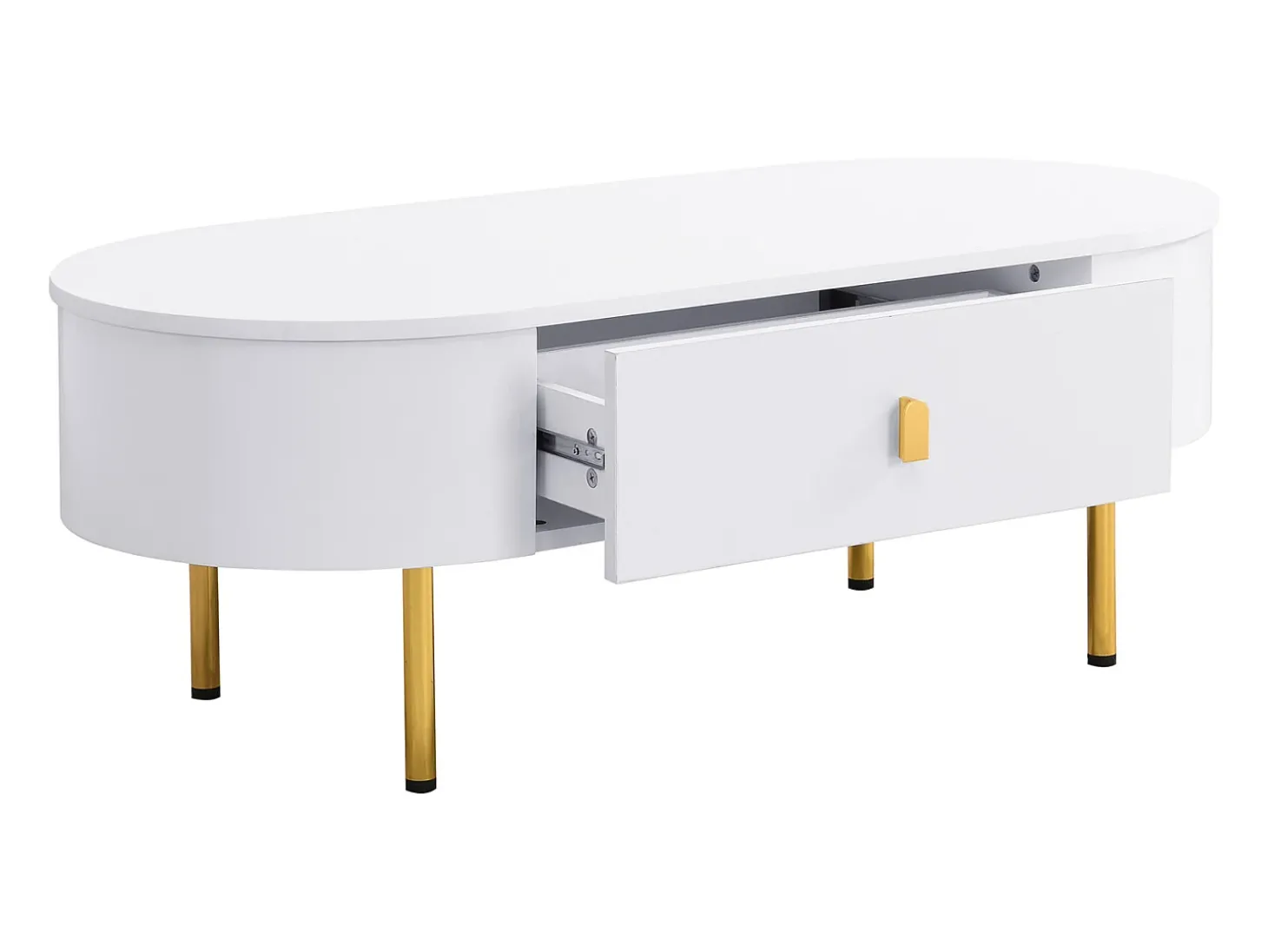 Mesa lateral para sala de estar com 2 gavetas, design curvo anticolisão, branca
