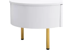 Mesa lateral para sala de estar com 2 gavetas, design curvo anticolisão, branca