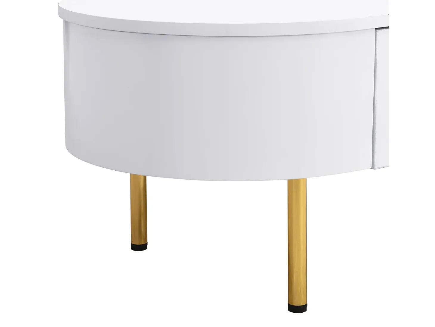 Mesa lateral para sala de estar com 2 gavetas, design curvo anticolisão, branca