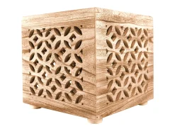 Mesa lateral 39x40x40 cm cubo de madeira castanha luz de cabeceira