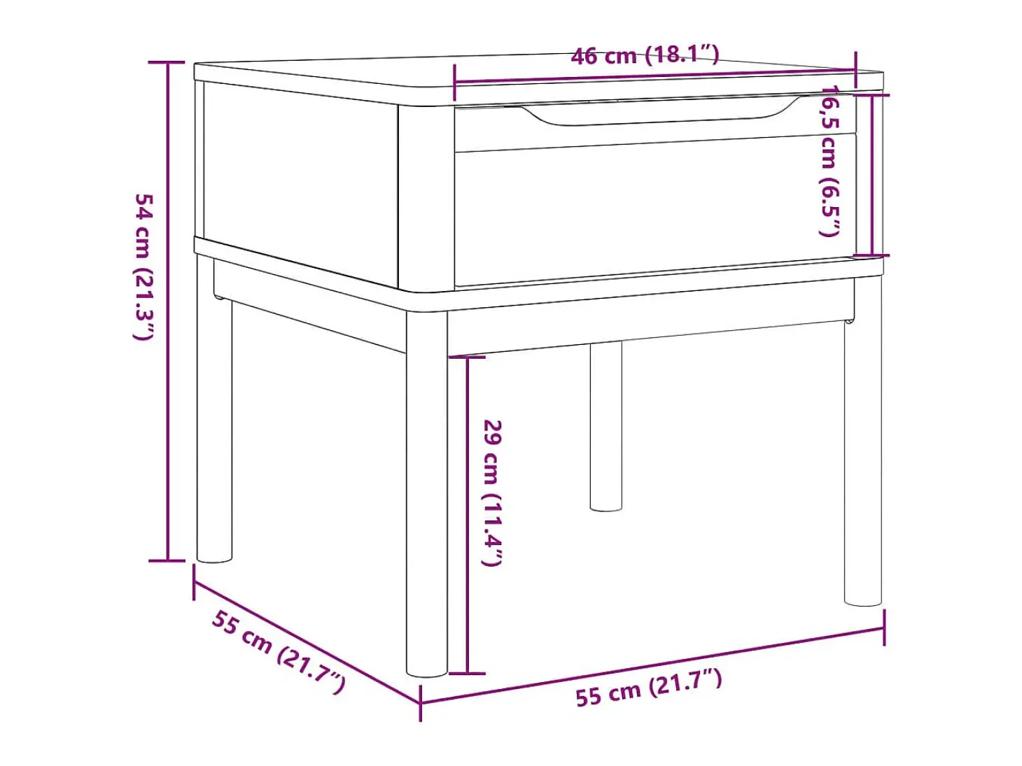 Mesa para candeeiro FLORO 55x55x54 cm pinho maciço castanho mel