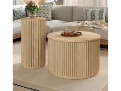 Mesa redonda dupla - com tampos de madeira natural - Mesa de centro - MDF - natural