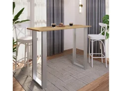 Mesa VCM Bar | Tresen | Mesa em pé | Mesa alta | Mesa Barba Bar - Xona 140x50 cm (Prata / Carvalho Mel)