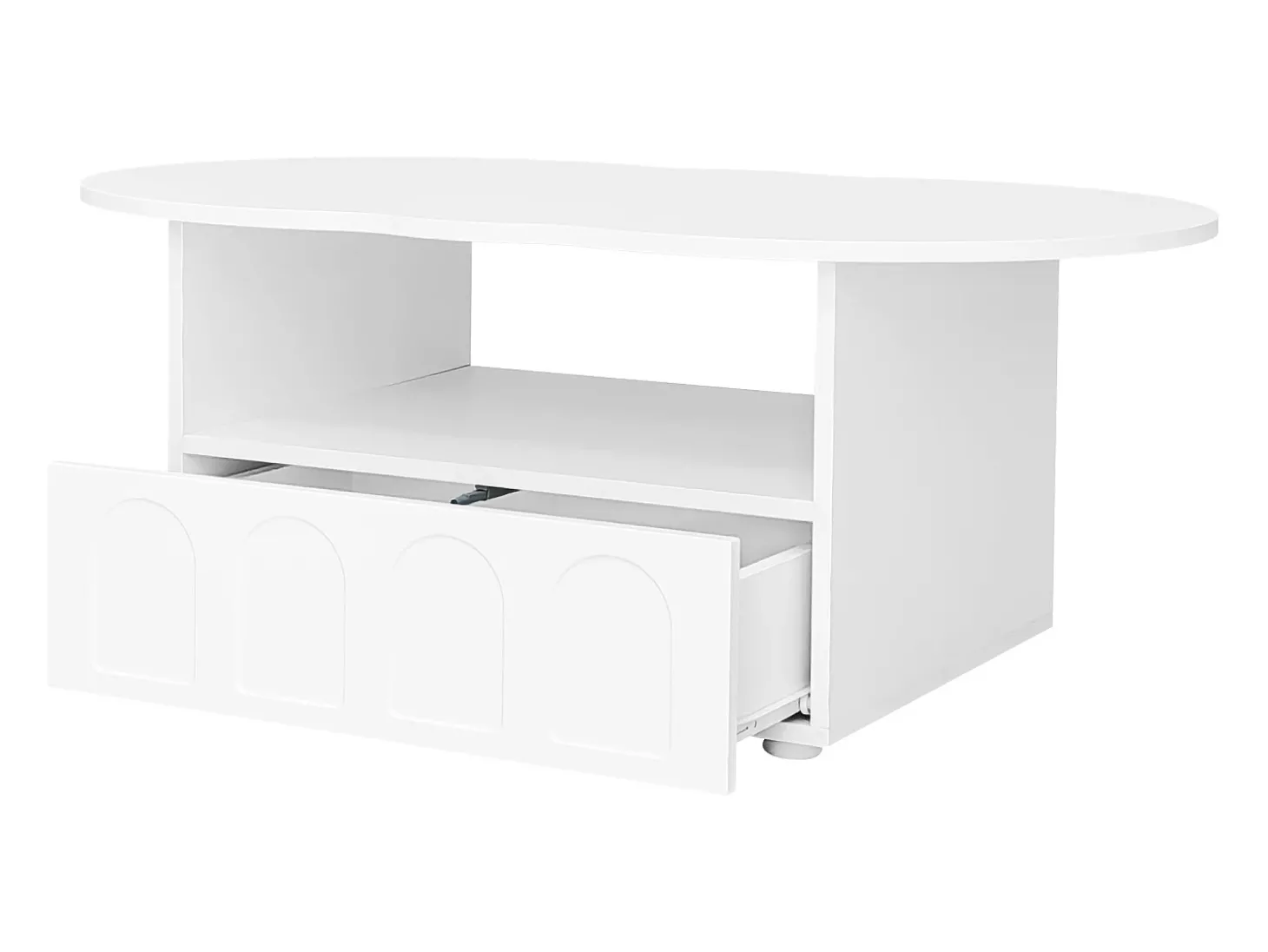 Mesa de centro com gavetas e compartimento aberto - tampo em forma de nuvem - Branco