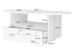 Mesa de centro com gavetas e compartimento aberto - tampo em forma de nuvem - Branco