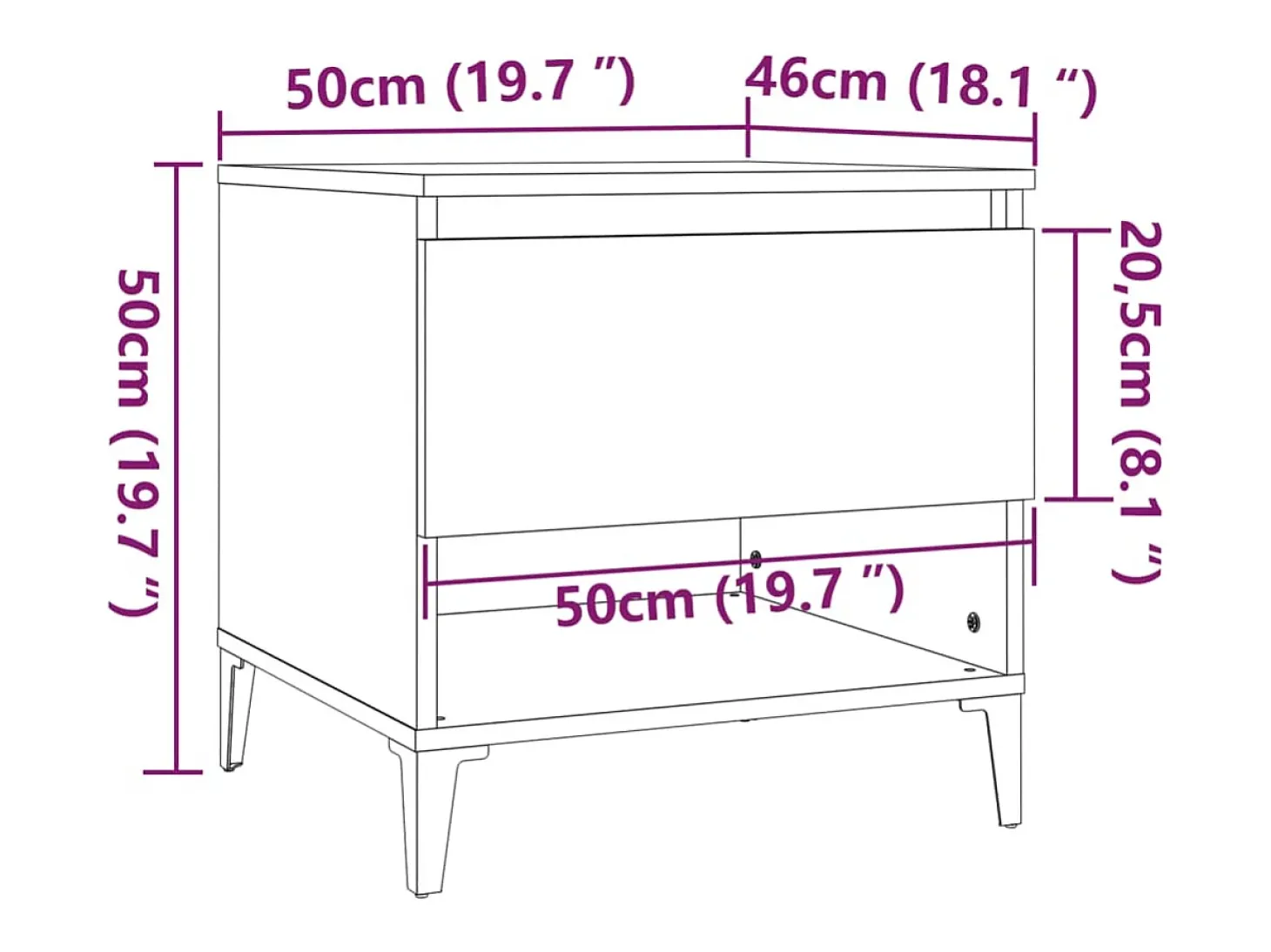 Mesas de apoio 2 pcs 50x46x50cm deriv. madeira branco brilhante