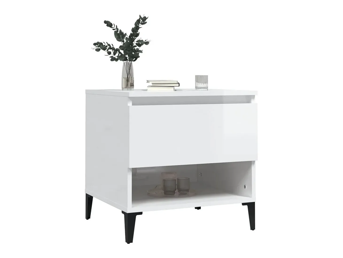 Mesas de apoio 2 pcs 50x46x50cm deriv. madeira branco brilhante