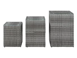 Mesas de apoio com tampo de vidro 3 pcs vime PE cinzento PT790374