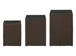 Mesas de apoio com tampo de vidro 3 pcs vime PE castanho PT589964