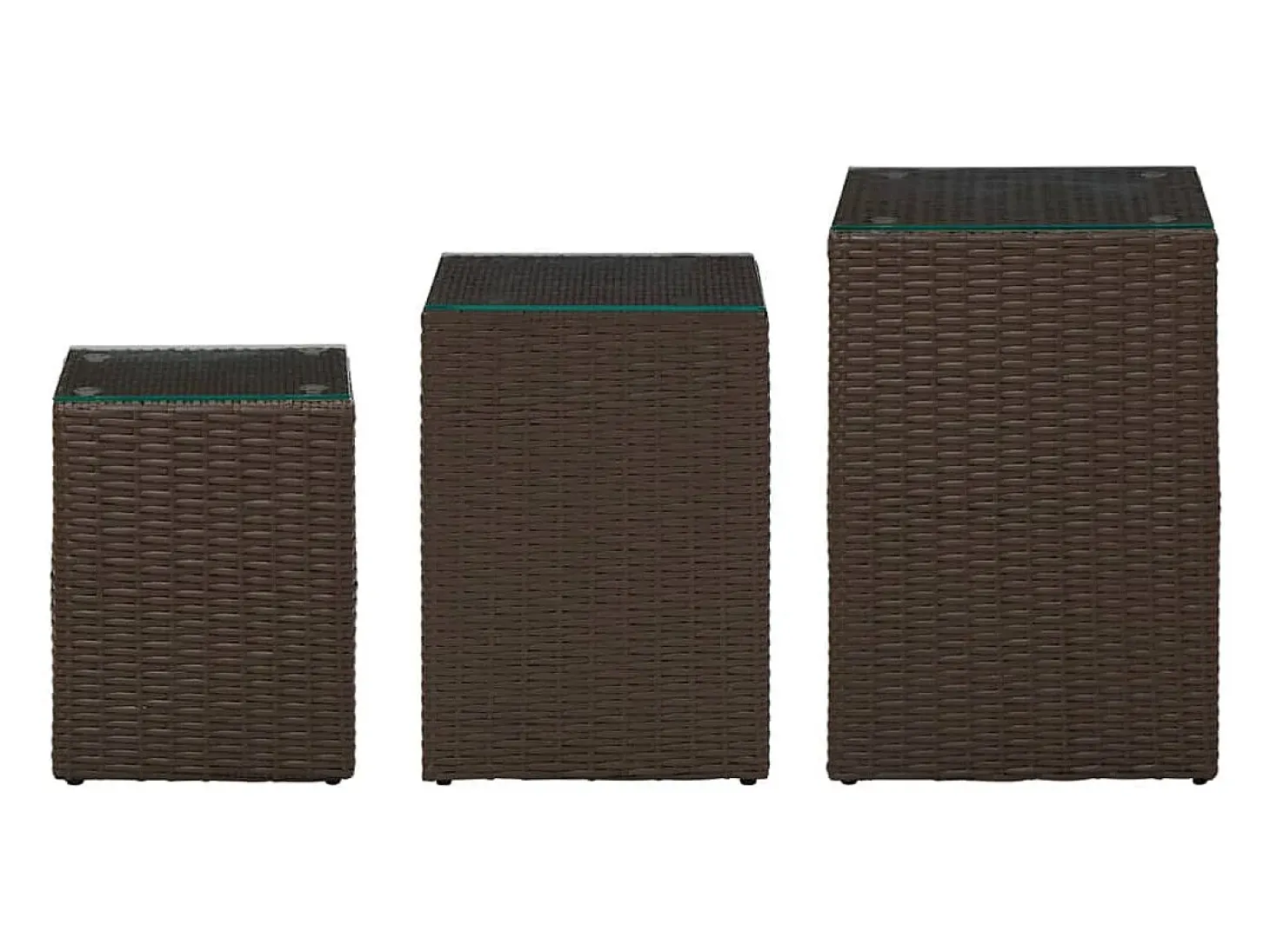 Mesas de apoio com tampo de vidro 3 pcs vime PE castanho PT589964