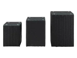Mesas de apoio com tampo de vidro 3 pcs vime PE preto PT336357