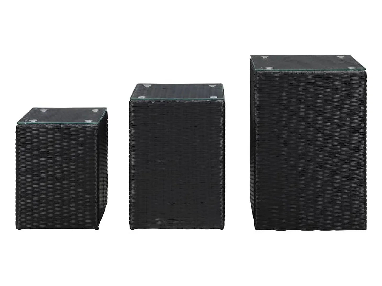 Mesas de apoio com tampo de vidro 3 pcs vime PE preto PT336357