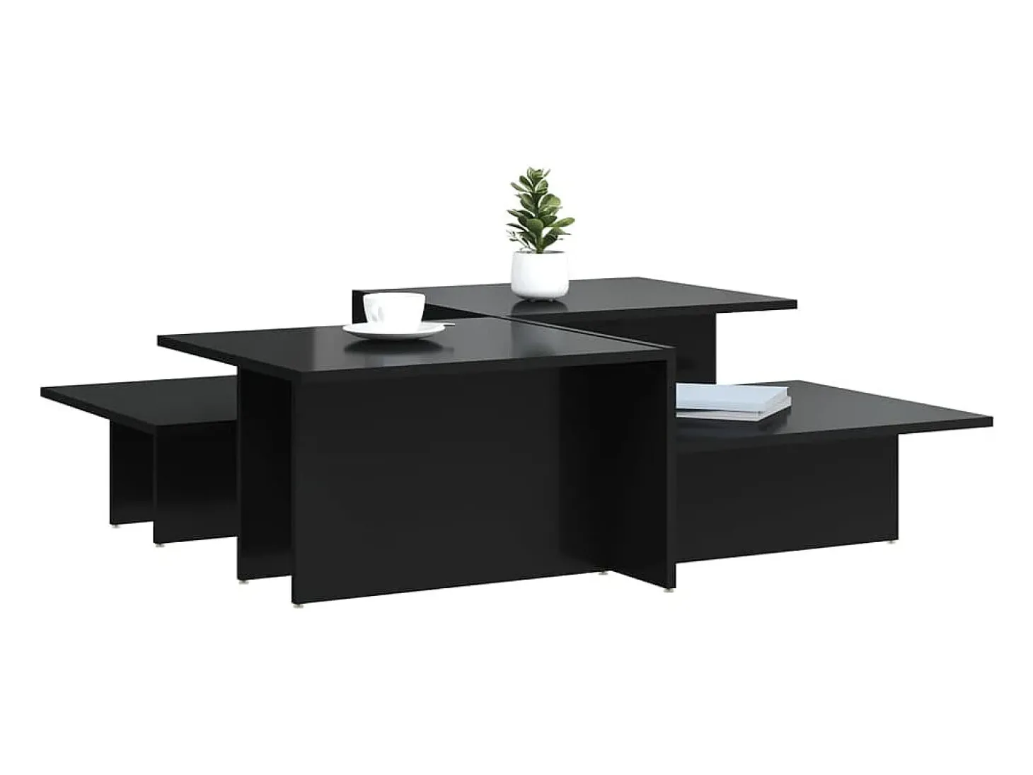 Mesas de centro 2 pcs derivados de madeira preto brilhante PT788242