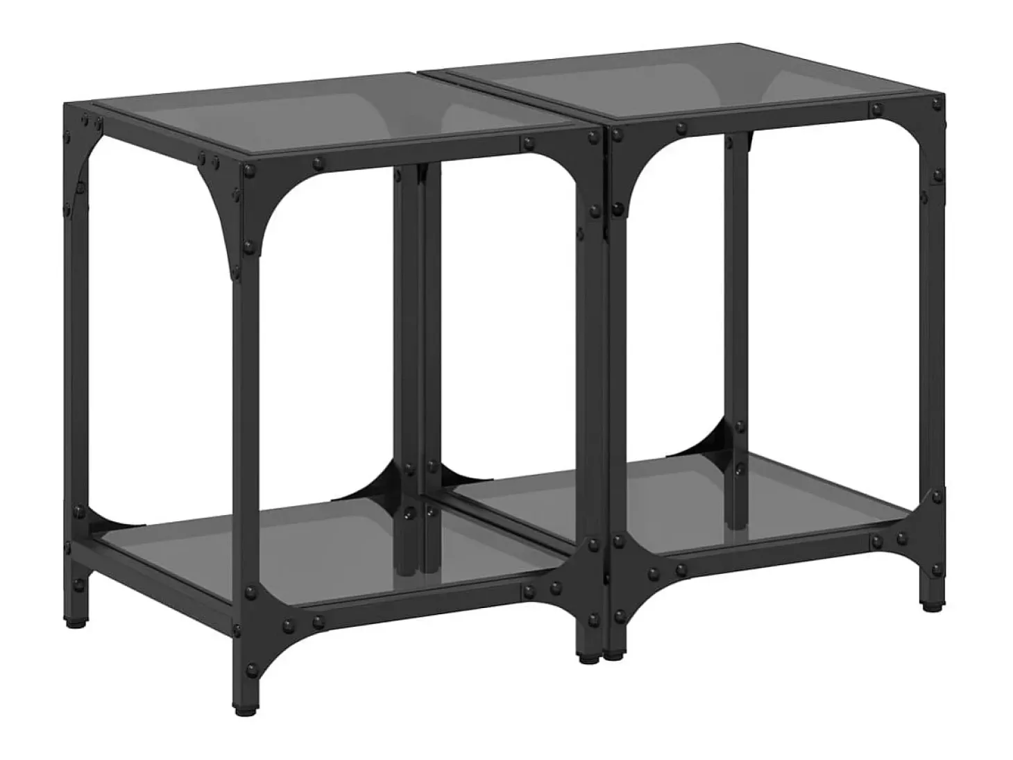 Mesas de centro c/ topo em vidro preto 2 pcs 30x30x40 cm aço