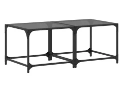 Mesas de centro c/ topo em vidro preto 2 pcs 50x50x40 cm aço PT842609