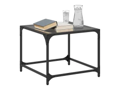Mesas de centro c/ topo em vidro preto 2 pcs 50x50x40 cm aço PT842609
