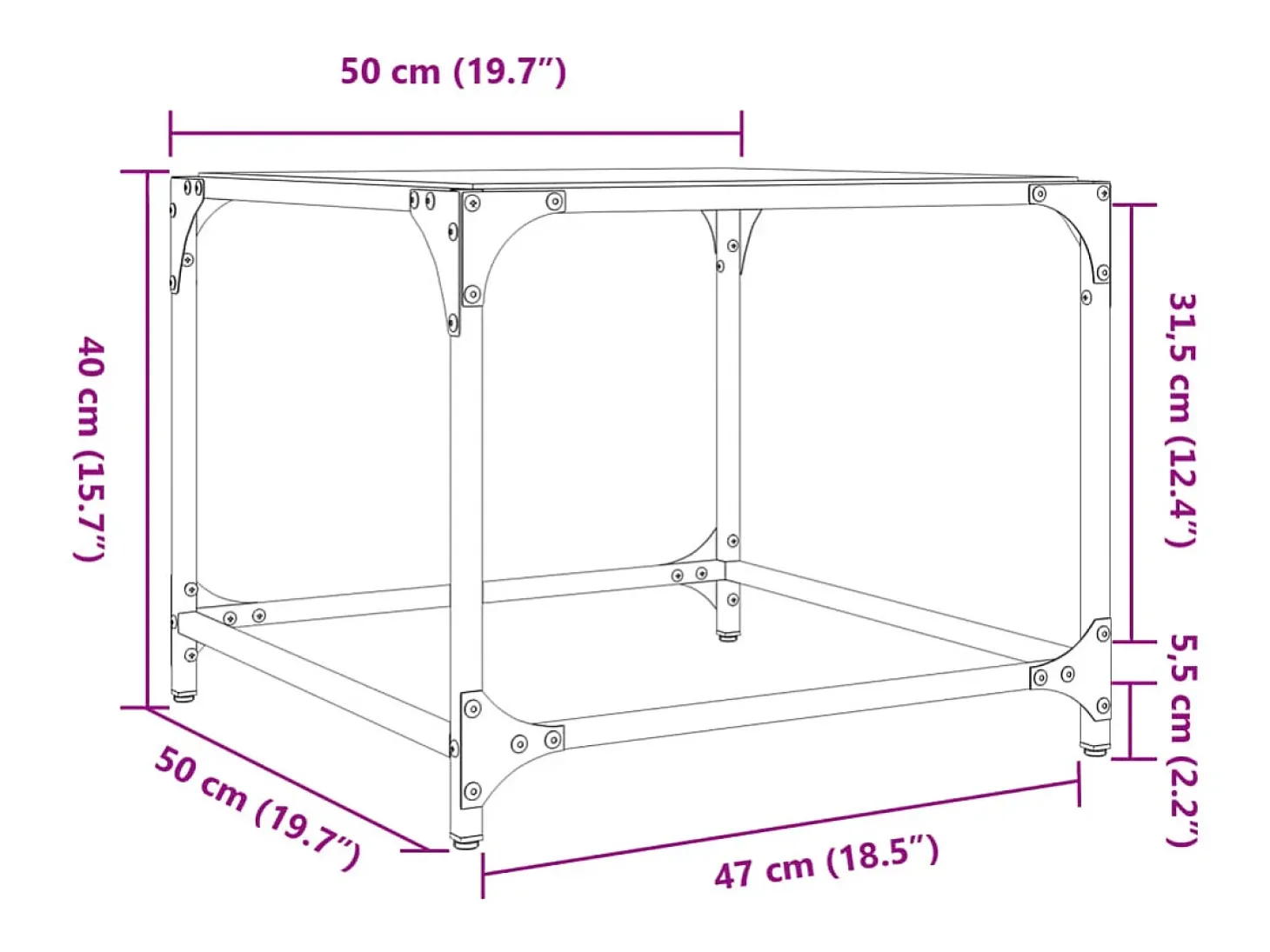 Mesas de centro c/ topo em vidro preto 2 pcs 50x50x40 cm aço