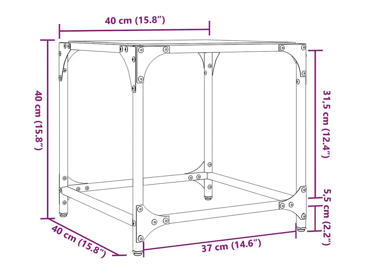 Mesas de centro c/ topo vidro transparente 2 pcs 40x40x40cm aço