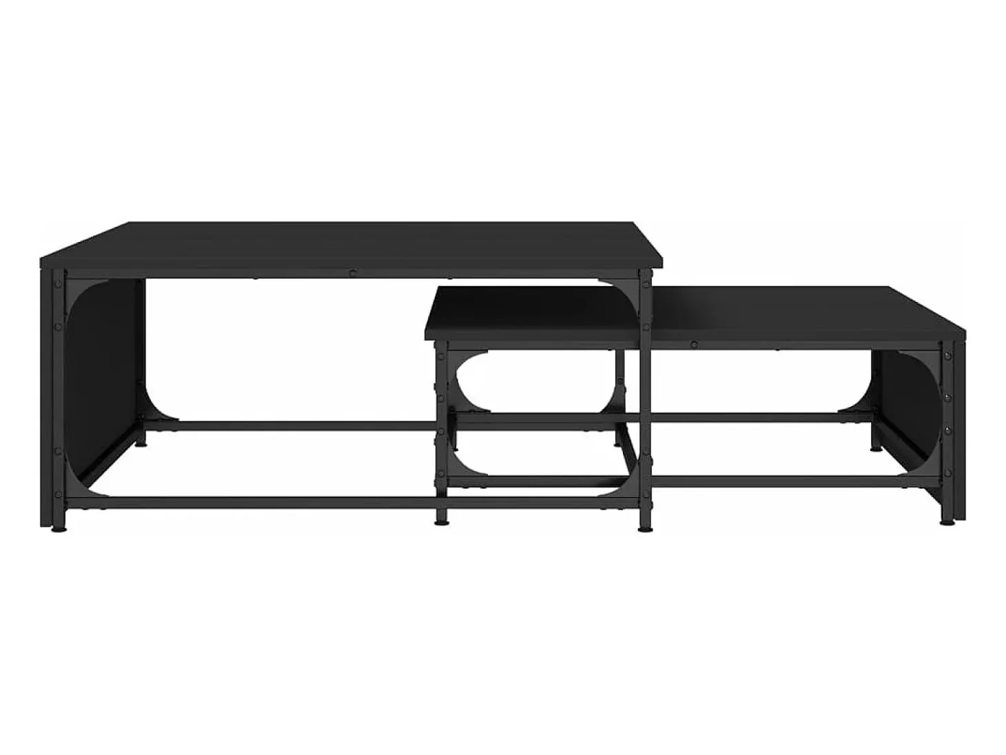 Mesas de centro de encastrar 2 pcs deriv.madeira/metal preto