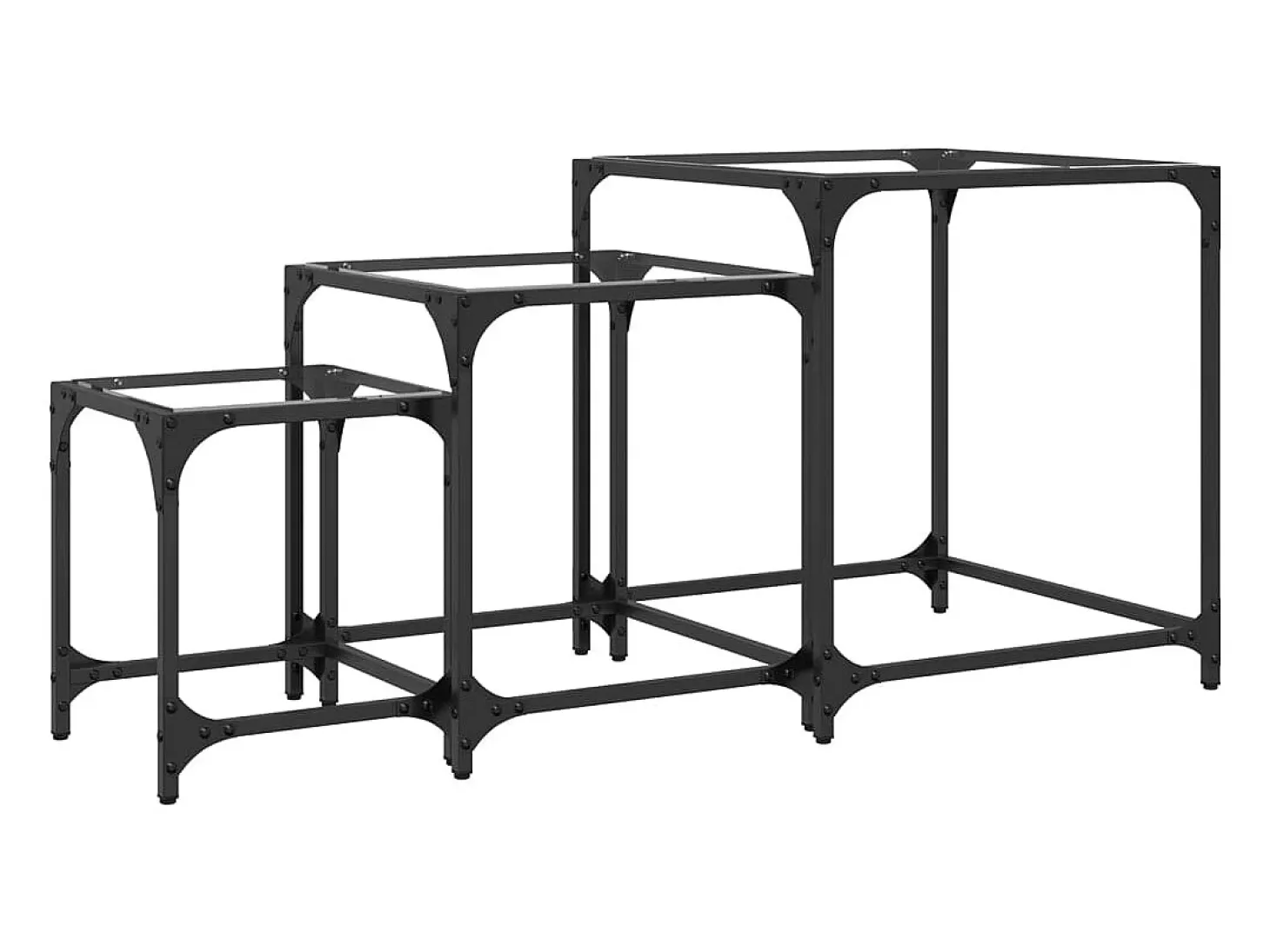 Mesas de encaixar 3 pcs c/ tampo vidro transparente aço