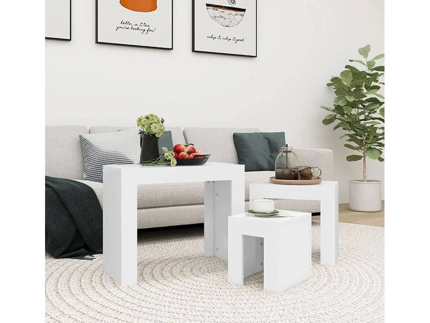 Mesas de encaixar 3 pcs derivados de madeira branco