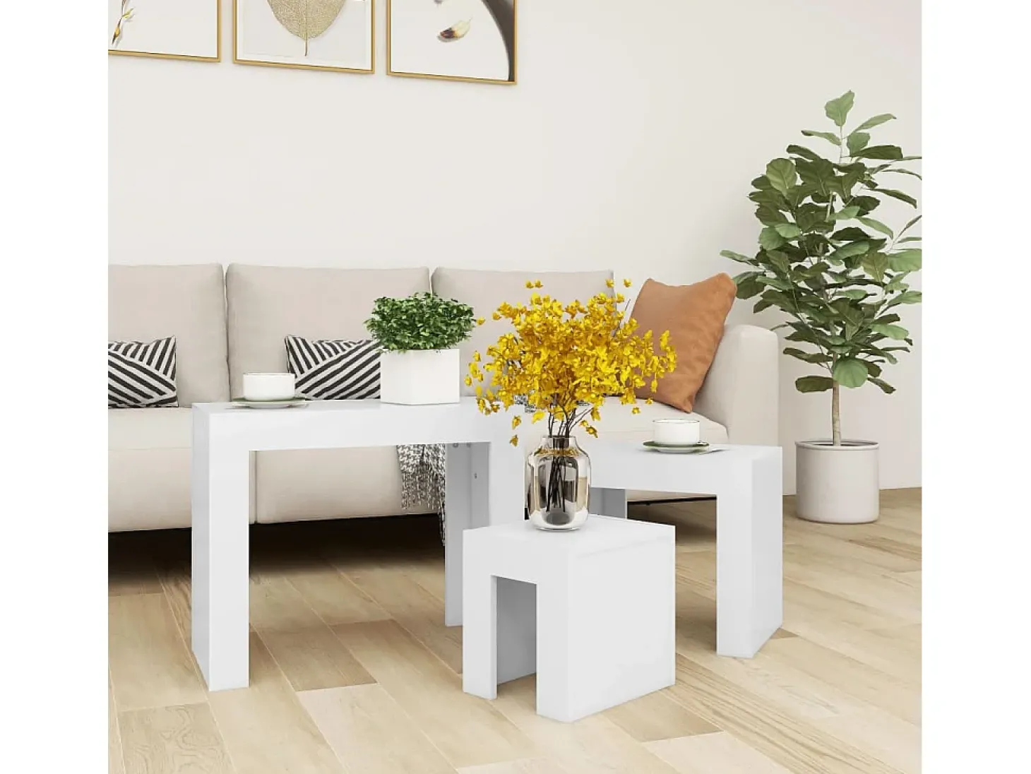 Mesas de encaixar 3 pcs derivados de madeira branco