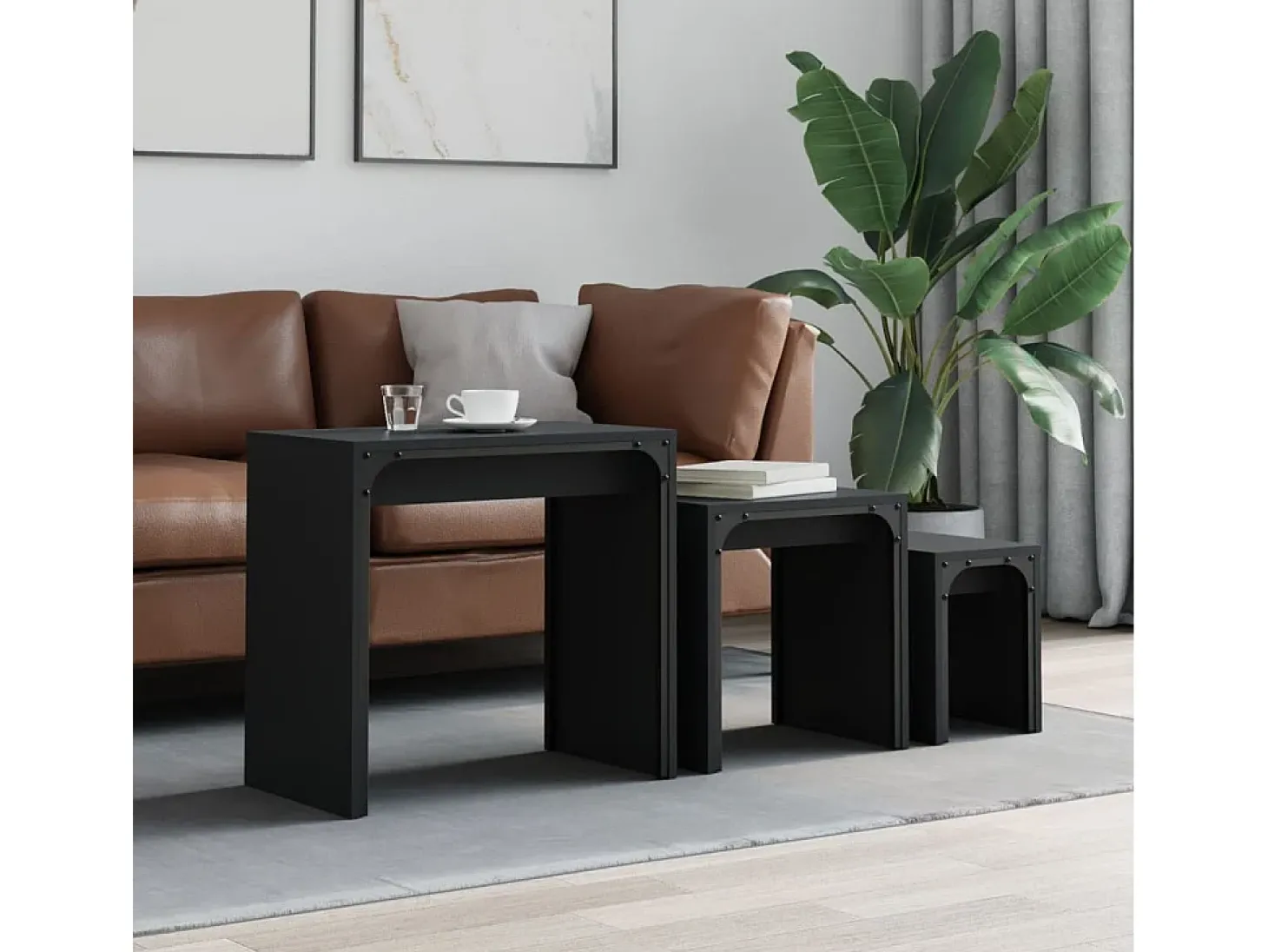 Mesas de encaixar 3 pcs derivados de madeira preto