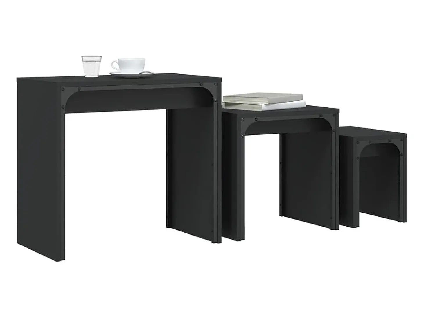 Mesas de encaixar 3 pcs derivados de madeira preto