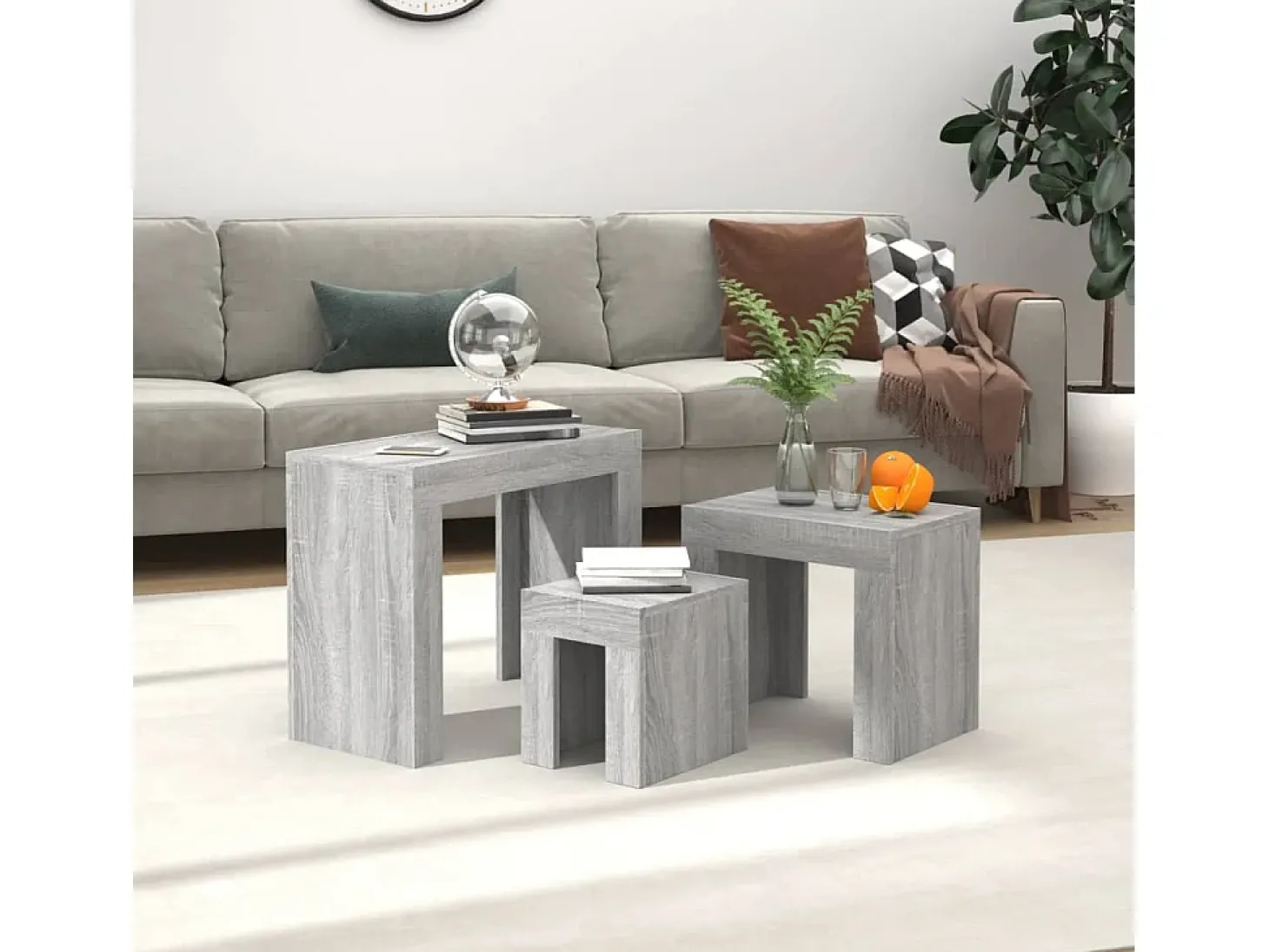 Mesas de encaixar 3 pcs deriv. madeira cinza sonoma