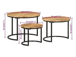 Mesas de encaixar 3 pcs madeira de mangueira áspera maciça