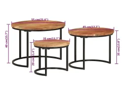 Mesas de encaixar 3 pcs madeira de acácia maciça