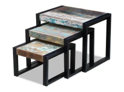 Mesas de encastrar 3 pcs madeira reciclada