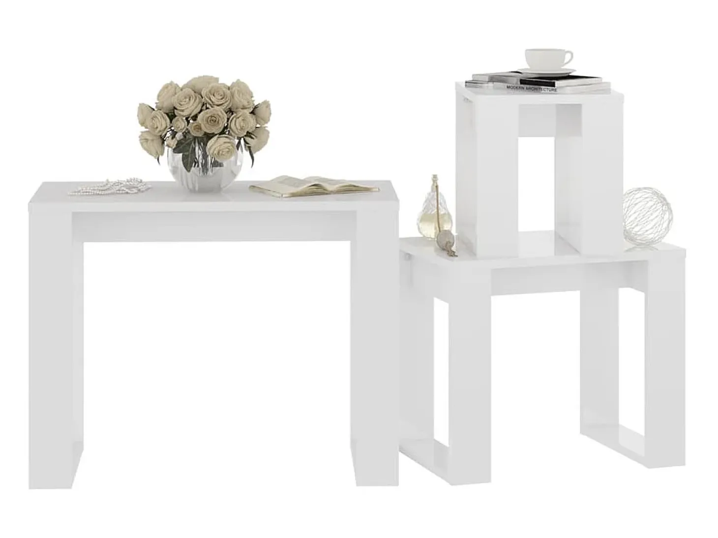 Mesas de encastrar 3 pcs madeira processada branco brilhante PT126661