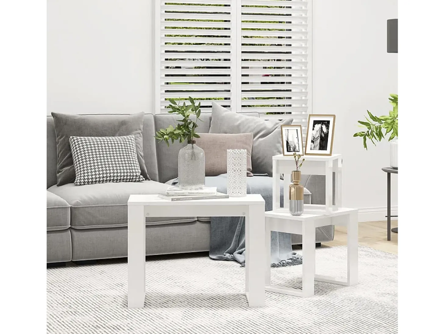 Mesas de encastrar 3 pcs madeira processada branco brilhante PT126661