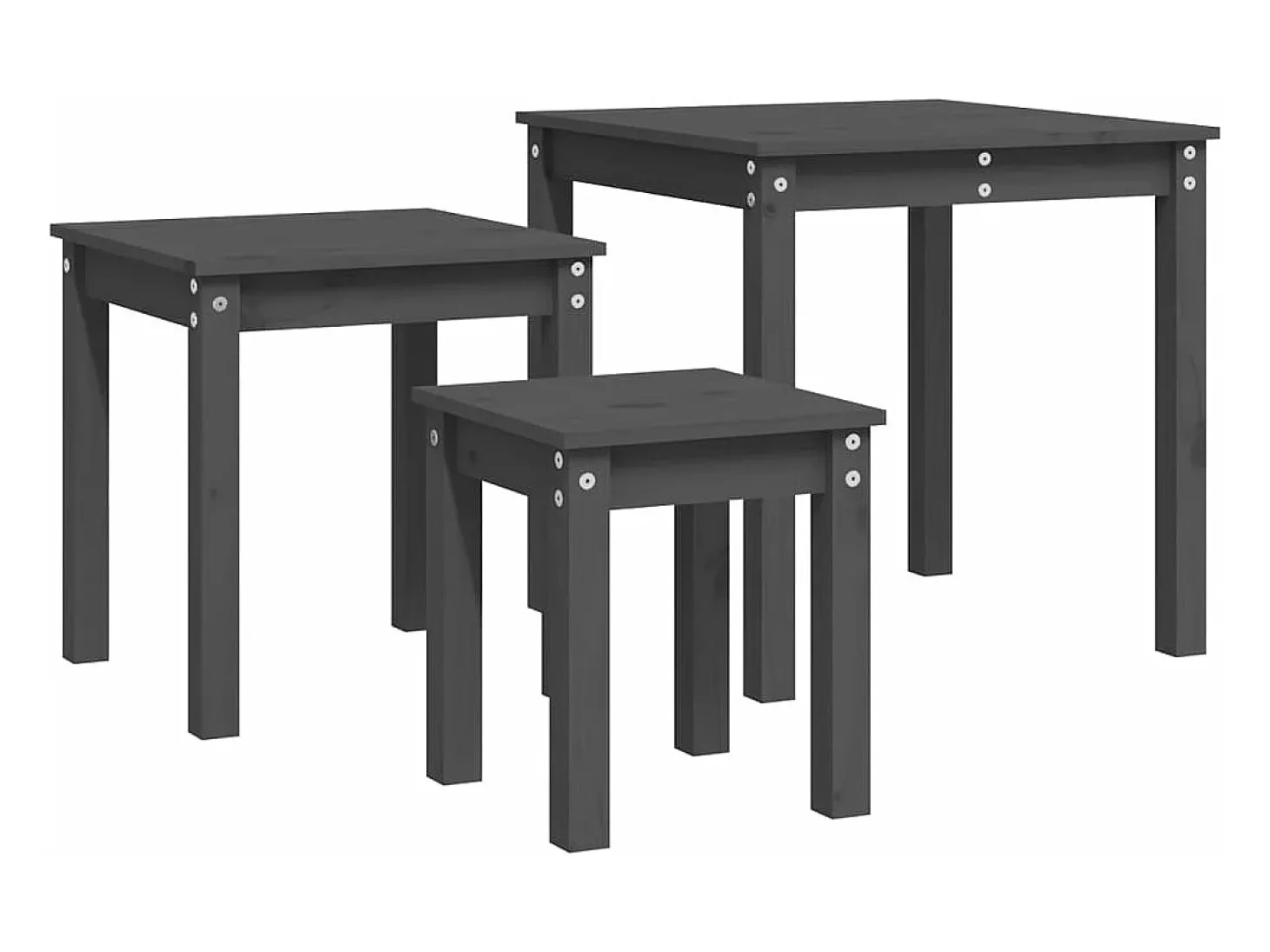 Mesas de encastrar 3 pcs madeira de pinho maciça cinzento