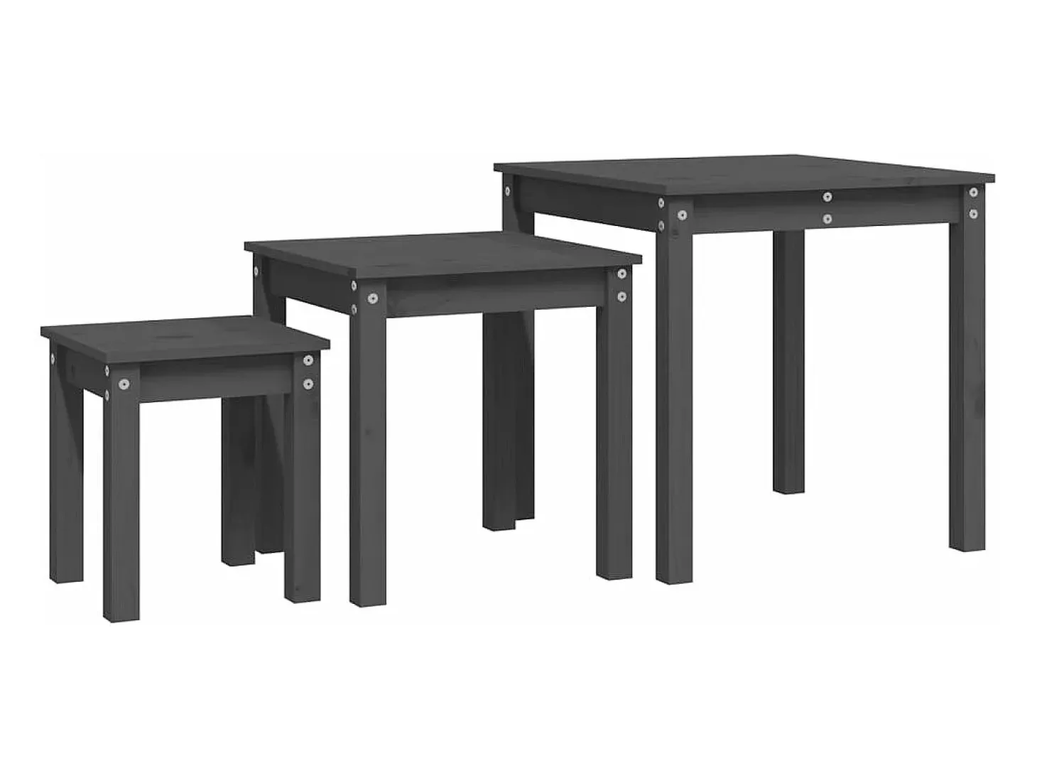 Mesas de encastrar 3 pcs madeira de pinho maciça cinzento