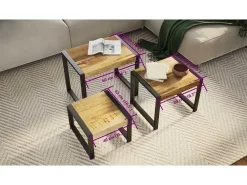 Mesas de encastrar 3 pcs madeira maciça