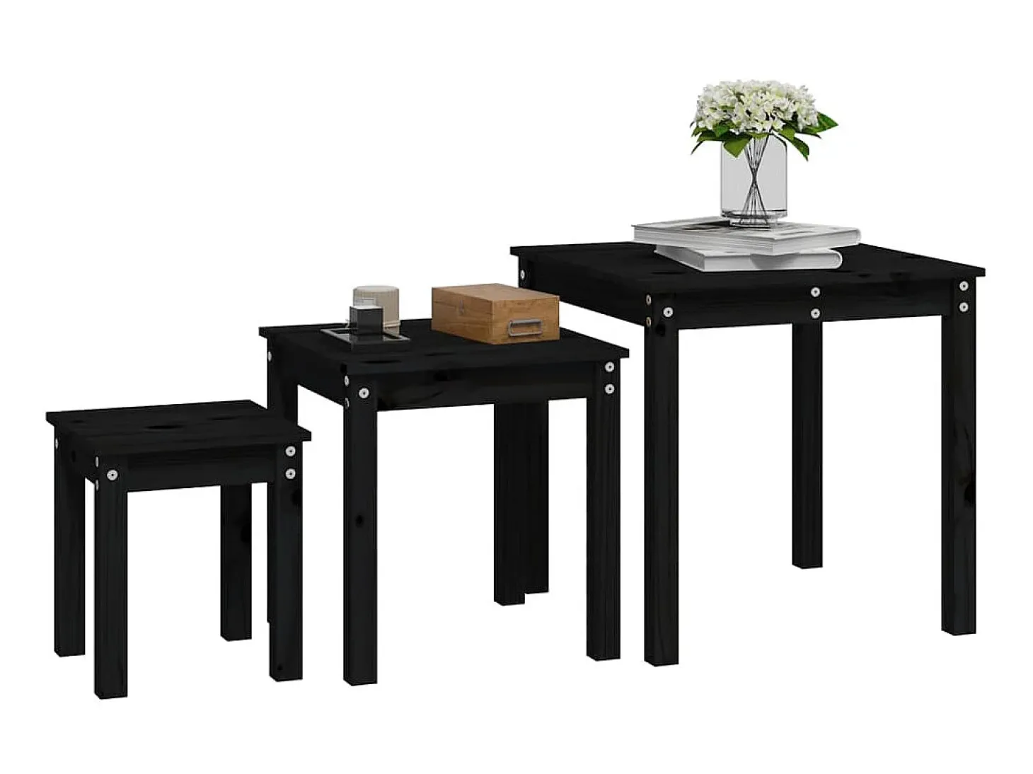 Mesas de encastrar 3 pcs madeira de pinho maciça preto PT913641