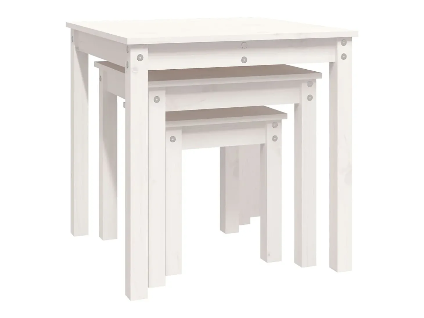Mesas de encastrar 3 pcs madeira de pinho maciça branco